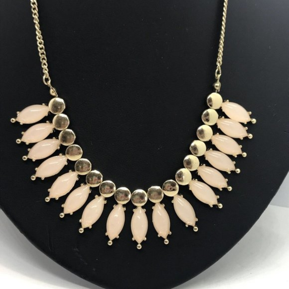 NUDE BEIGE Necklace 15" gold tone bib